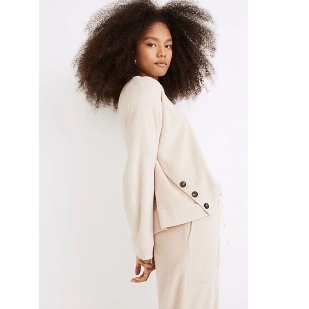Madewell Resourced Brushed Side-button Relaxed Sweatshirt in Beige